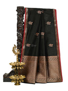 Black Booti Chanderi Silk Handloom Banarasi Saree - Sacred Weaves