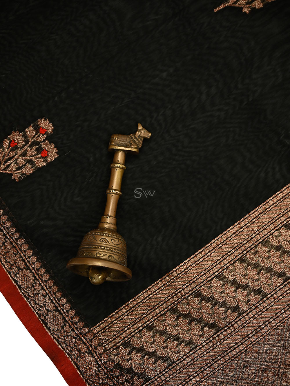 Black Booti Chanderi Silk Handloom Banarasi Saree - Sacred Weaves