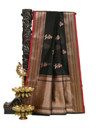 Black Booti Chanderi Silk Handloom Banarasi Saree - Sacred Weaves