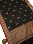 Black Booti Chanderi Silk Handloom Banarasi Saree - Sacred Weaves