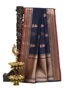 Blue Booti Chanderi Silk Handloom Banarasi Saree - Sacred Weaves