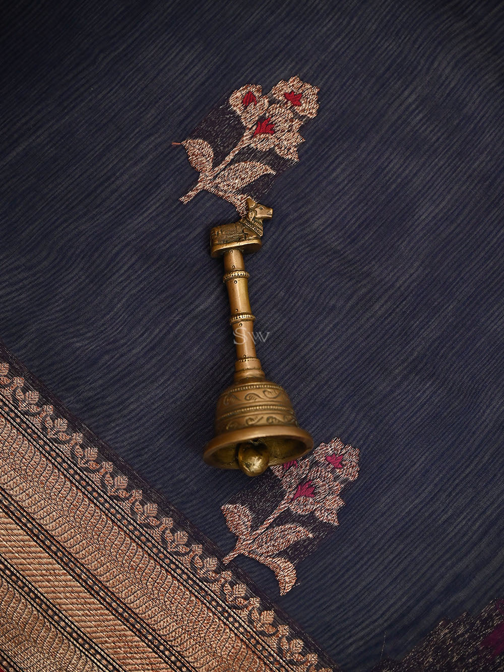 Blue Booti Chanderi Silk Handloom Banarasi Saree - Sacred Weaves