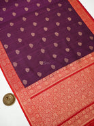 Dark Wine Red Booti Tussar Silk Handloom Banarasi Saree - Sacred Weaves