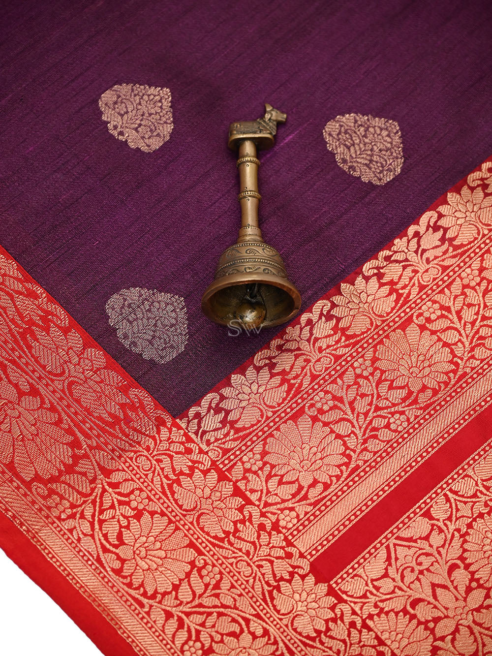 Dark Wine Red Booti Tussar Silk Handloom Banarasi Saree - Sacred Weaves