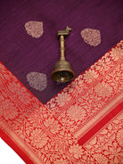 Dark Wine Red Booti Tussar Silk Handloom Banarasi Saree - Sacred Weaves