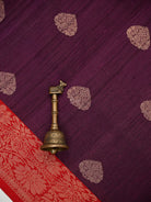 Dark Wine Red Booti Tussar Silk Handloom Banarasi Saree - Sacred Weaves