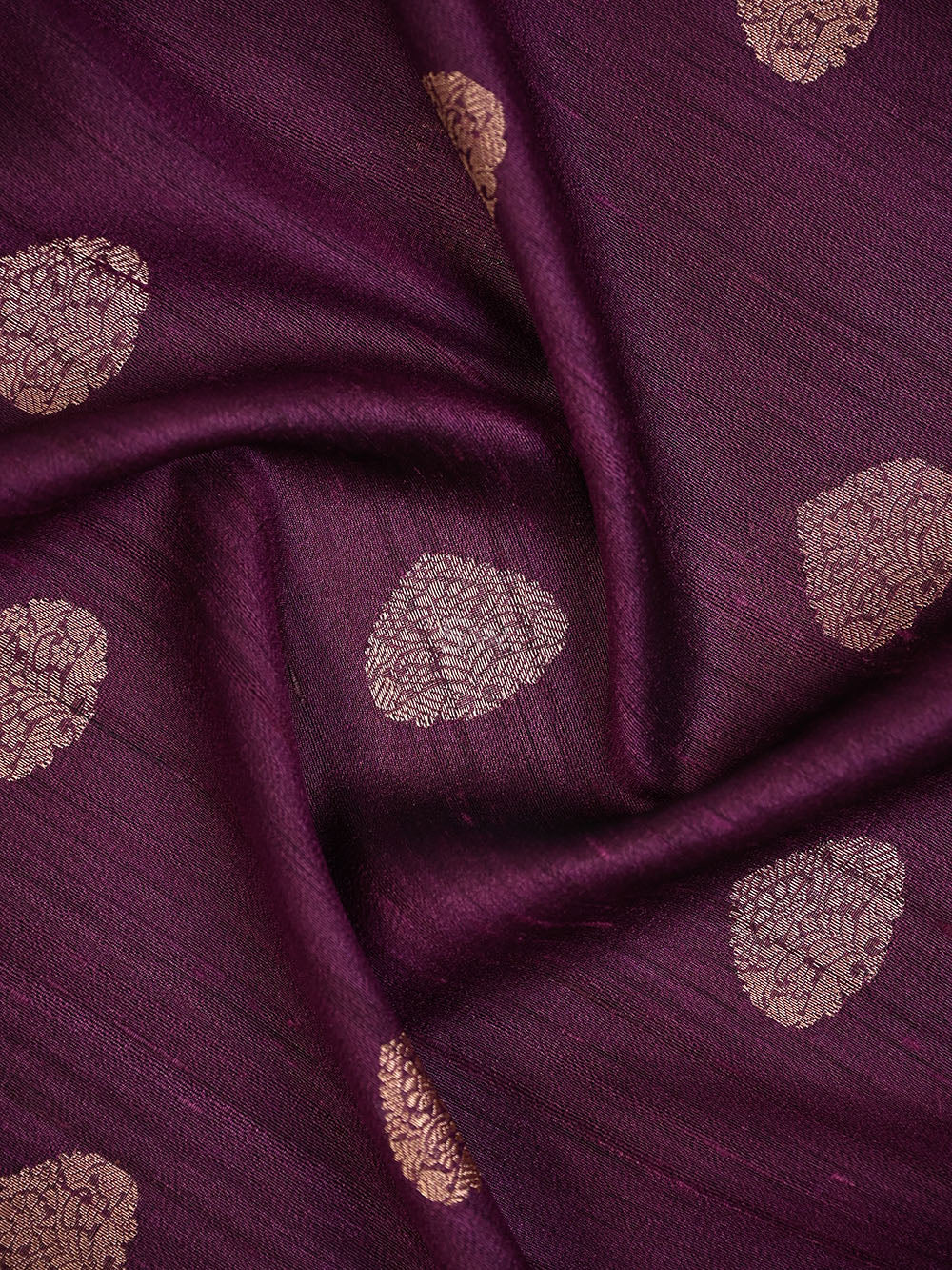 Dark Wine Red Booti Tussar Silk Handloom Banarasi Saree - Sacred Weaves