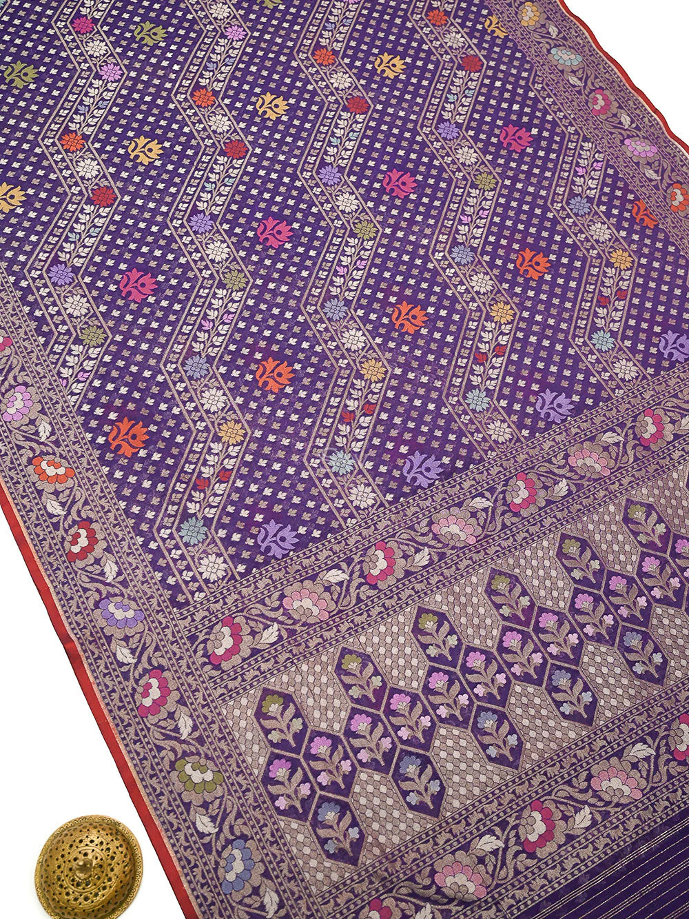Purple Jaal Cotton Silk Handloom Banarasi Saree - Sacred Weaves