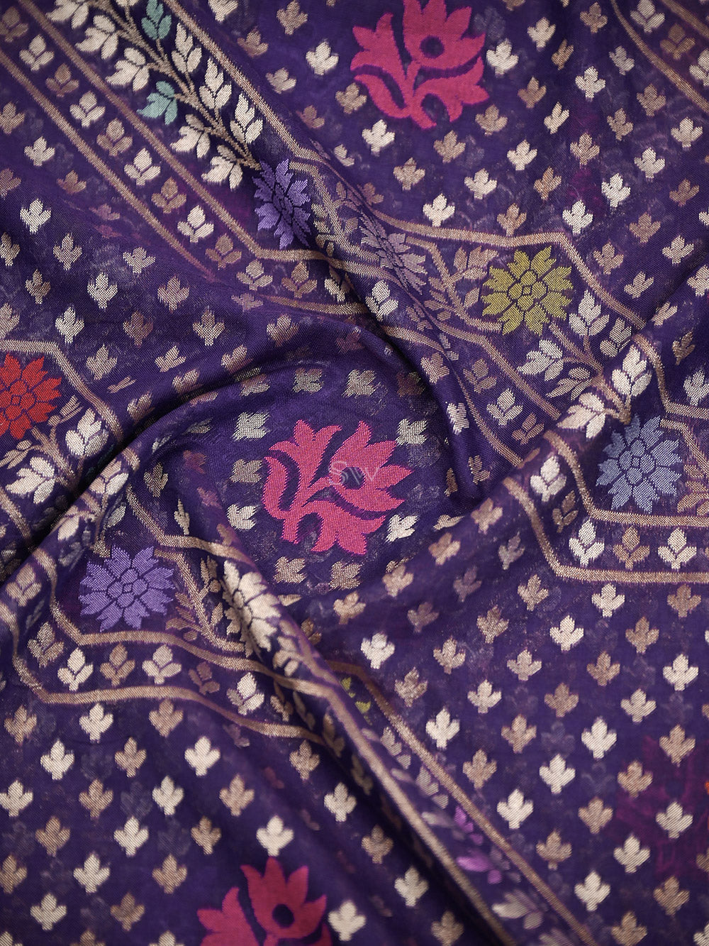 Purple Jaal Cotton Silk Handloom Banarasi Saree - Sacred Weaves