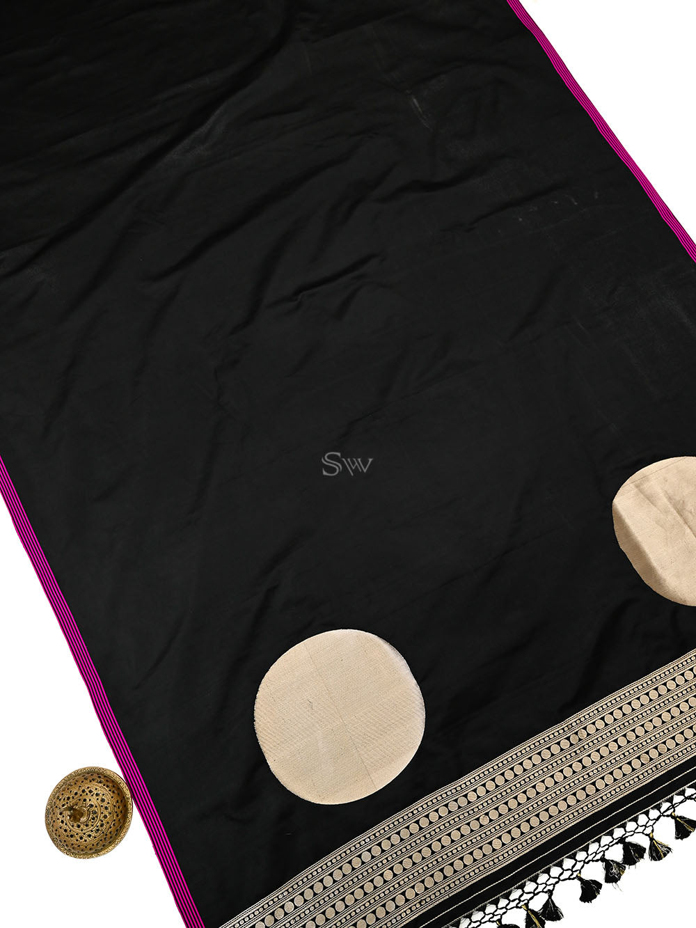 Black Plain Satin Silk Handloom Banarasi Saree - Sacred Weaves