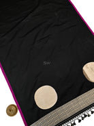 Black Plain Satin Silk Handloom Banarasi Saree - Sacred Weaves