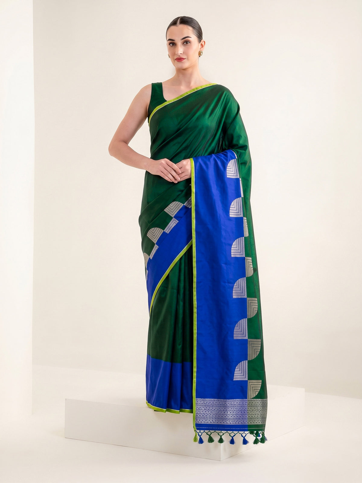 Green Blue Sona Roopa Satin Silk Handloom Banarasi Saree - Sacred Weaves