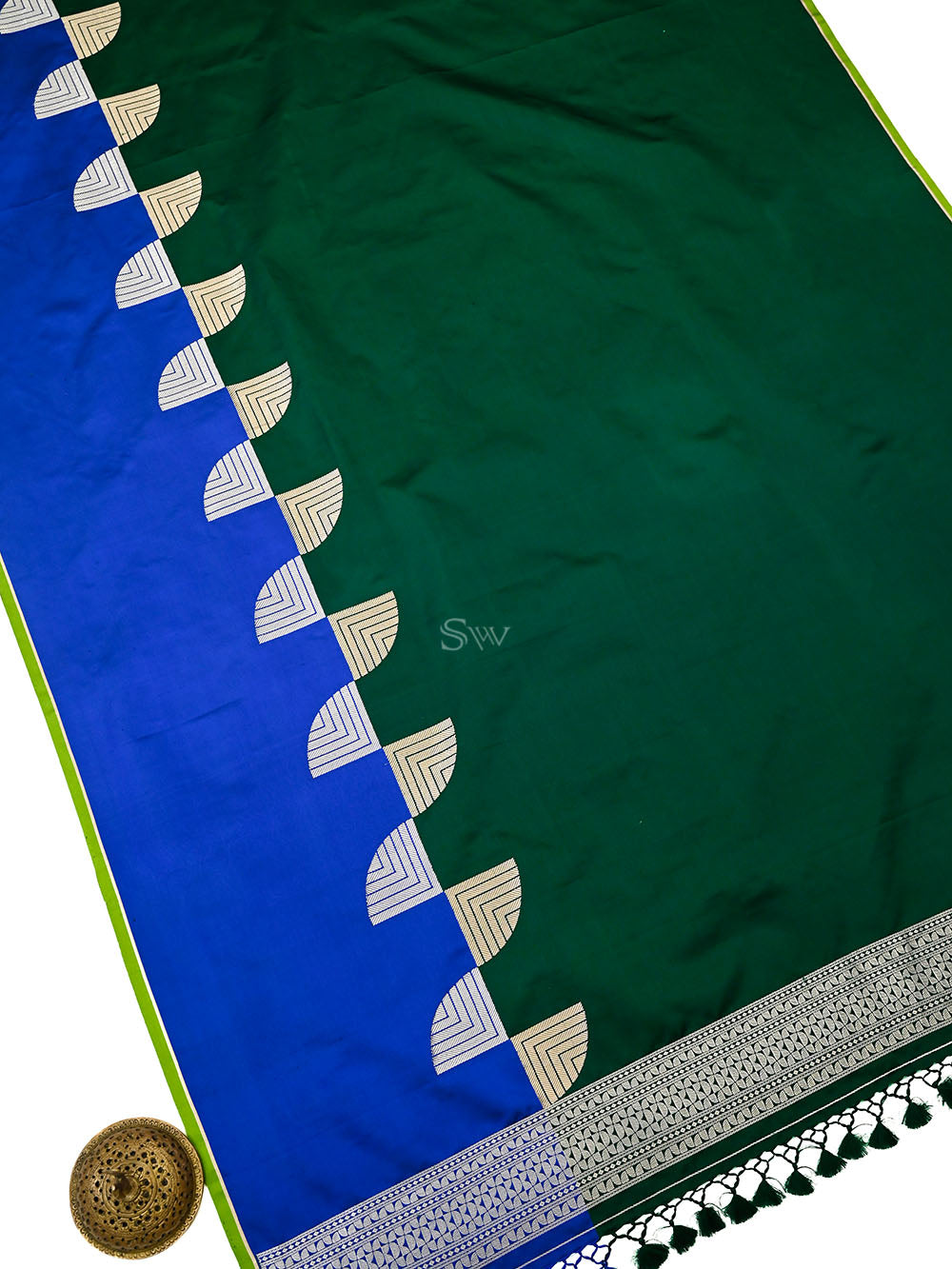 Green Blue Sona Roopa Satin Silk Handloom Banarasi Saree - Sacred Weaves