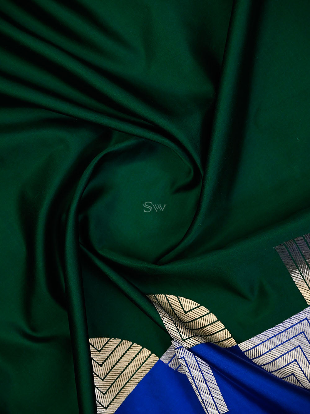 Green Blue Sona Roopa Satin Silk Handloom Banarasi Saree - Sacred Weaves