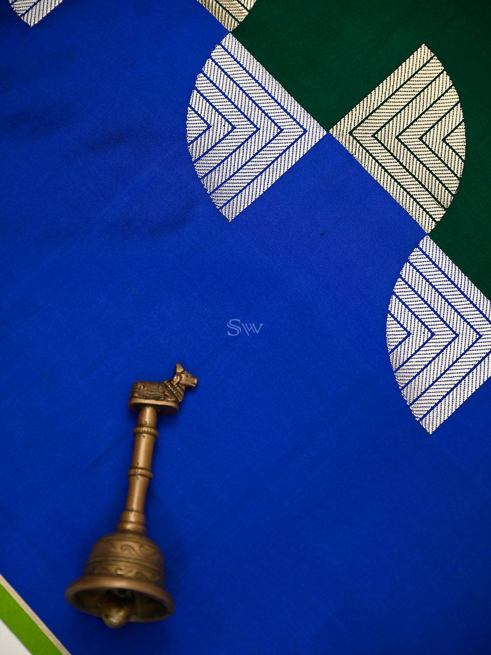 Green Blue Sona Roopa Satin Silk Handloom Banarasi Saree - Sacred Weaves