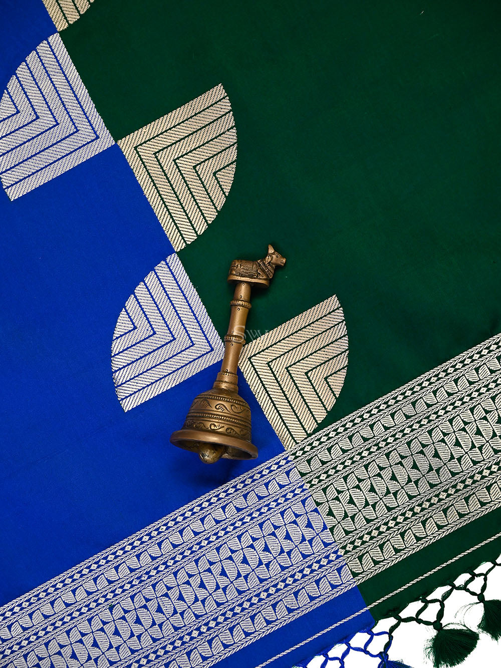 Green Blue Sona Roopa Satin Silk Handloom Banarasi Saree - Sacred Weaves