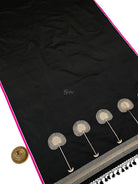 Black Plain Satin Silk Handloom Banarasi Saree - Sacred Weaves