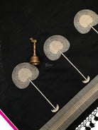 Black Plain Satin Silk Handloom Banarasi Saree - Sacred Weaves