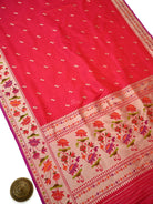 Pink Red Booti Paithani Katan Silk Handloom Banarasi Saree - Sacred  Weaves