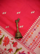 Pink Red Booti Paithani Katan Silk Handloom Banarasi Saree - Sacred  Weaves