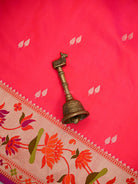 Pink Orange Booti Paithani Katan Silk Handloom Banarasi Saree - Sacred Weaves
