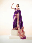 Purple Booti Paithani Katan Silk Handloom Banarasi Saree - Sacred Weaves