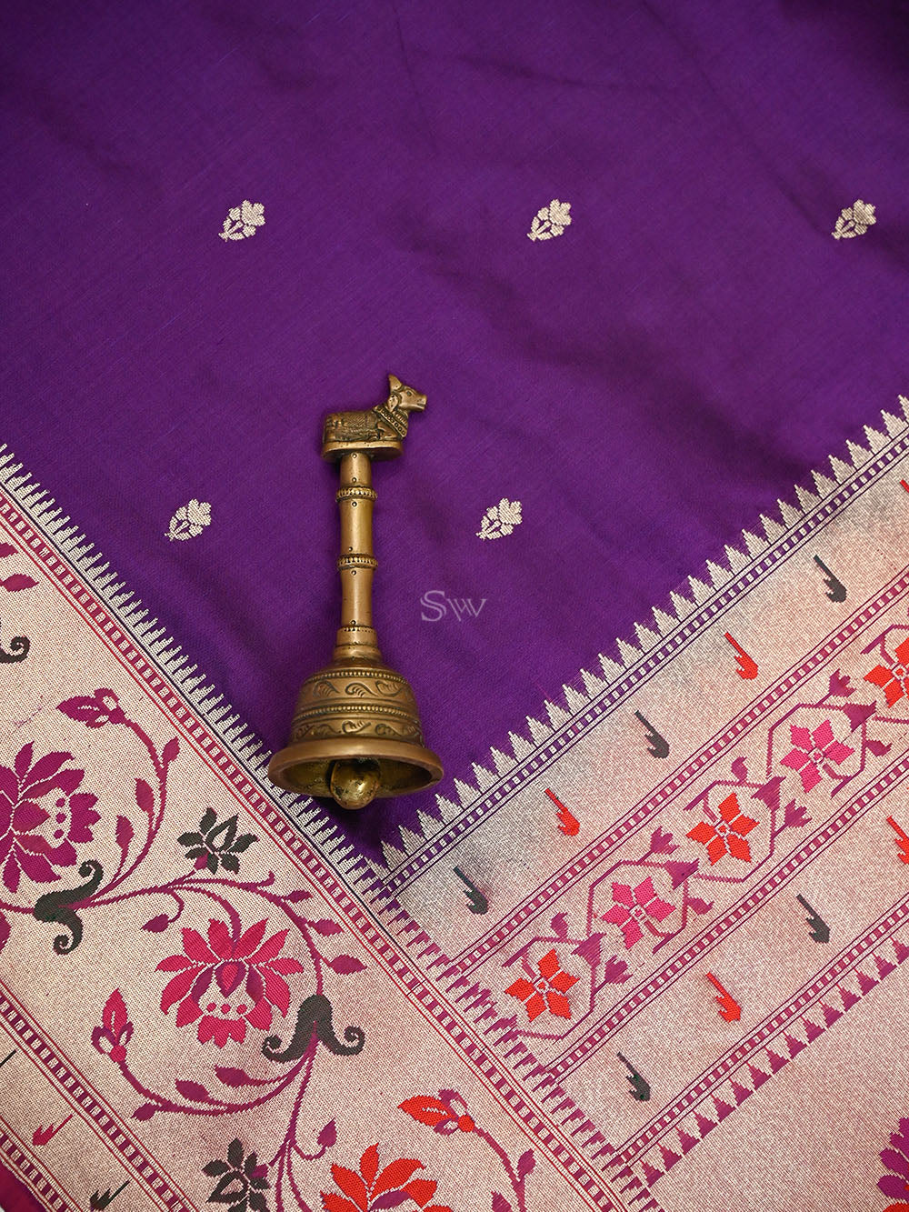 Purple Booti Paithani Katan Silk Handloom Banarasi Saree - Sacred Weaves