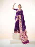 Purple Booti Paithani Katan Silk Handloom Banarasi Saree  - Sacred Weaves