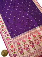 Purple Booti Paithani Katan Silk Handloom Banarasi Saree  - Sacred Weaves
