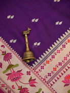 Purple Booti Paithani Katan Silk Handloom Banarasi Saree  - Sacred Weaves