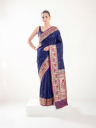 Blue Booti Paithani Katan Silk Handloom Banarasi Saree - Sacred Weaves