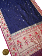 Blue Booti Paithani Katan Silk Handloom Banarasi Saree - Sacred Weaves