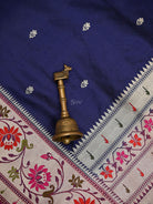 Blue Booti Paithani Katan Silk Handloom Banarasi Saree - Sacred Weaves