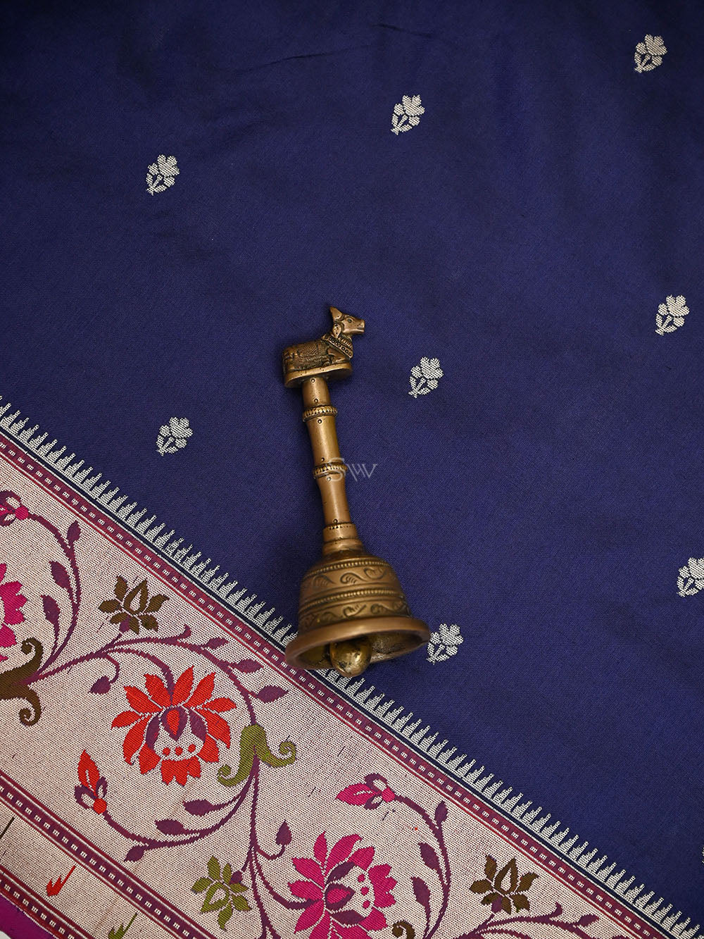 Blue Booti Paithani Katan Silk Handloom Banarasi Saree - Sacred Weaves