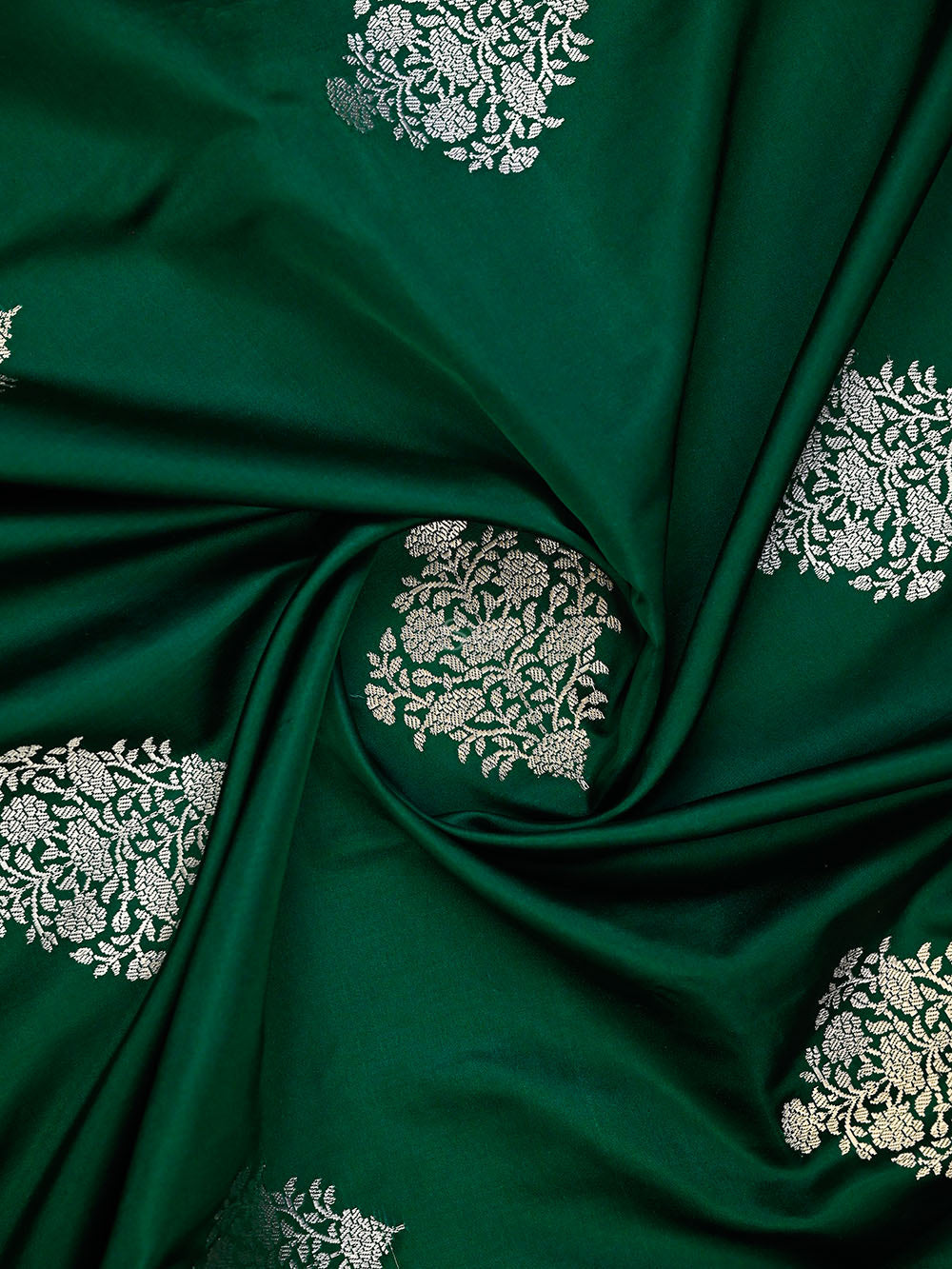 Bottle Green Booti Sona Roopa Satin Silk Handloom Banarasi Saree - Sacred Weaves