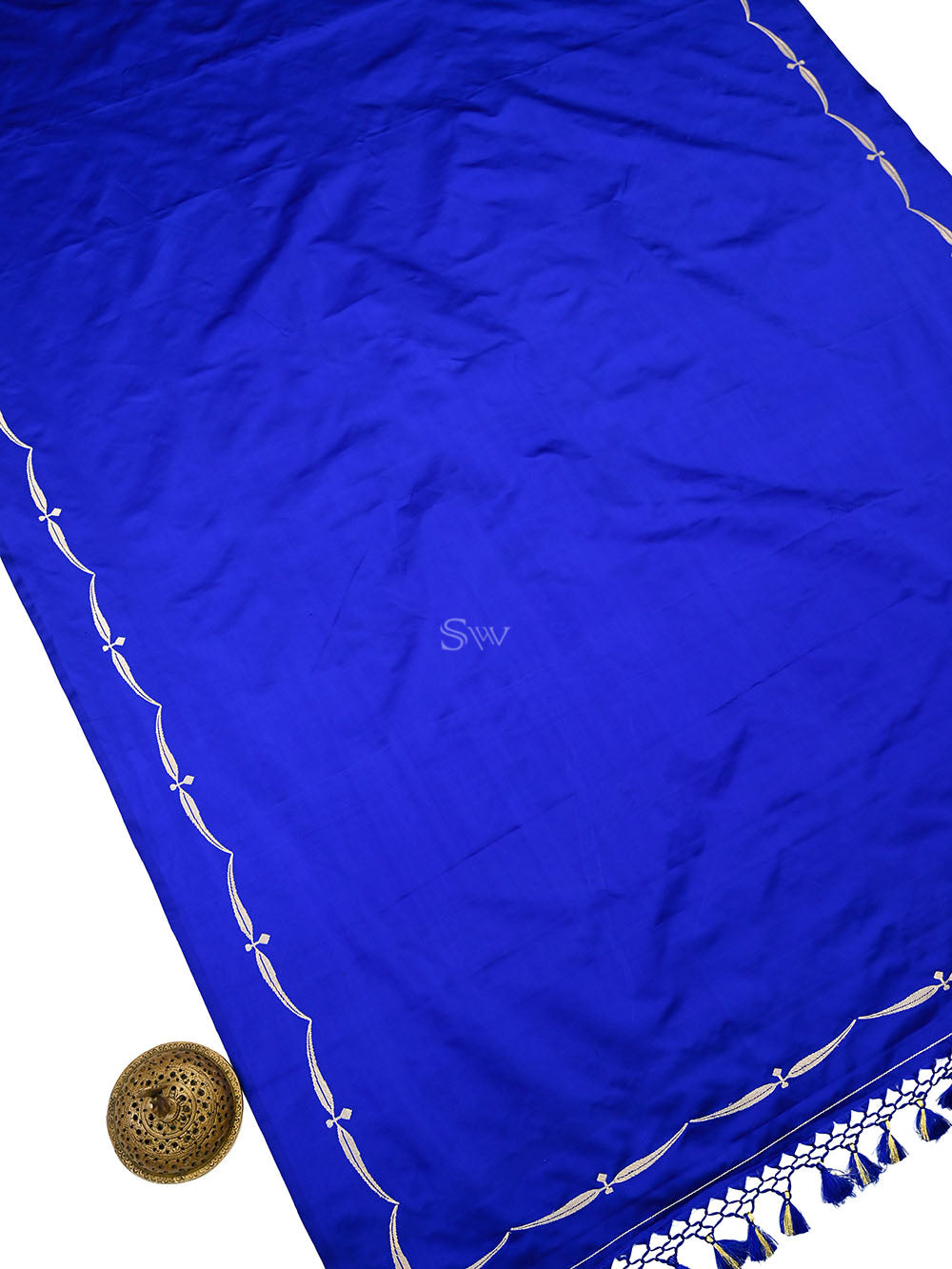 Blue Plain Satin Silk Handloom Banarasi Saree - Sacred Weaves