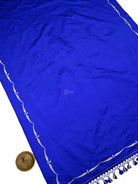 Blue Plain Satin Silk Handloom Banarasi Saree - Sacred Weaves