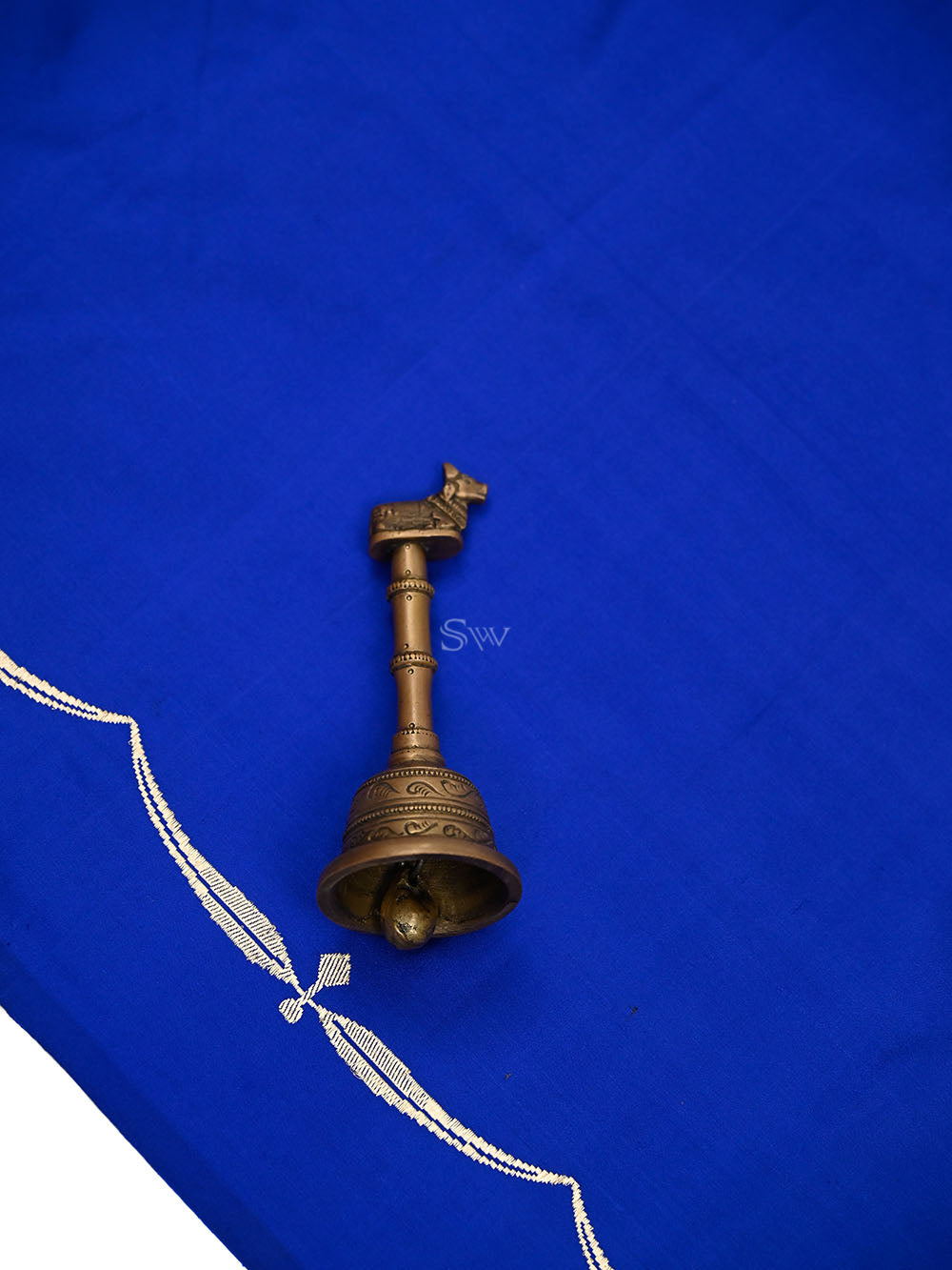 Blue Plain Satin Silk Handloom Banarasi Saree - Sacred Weaves