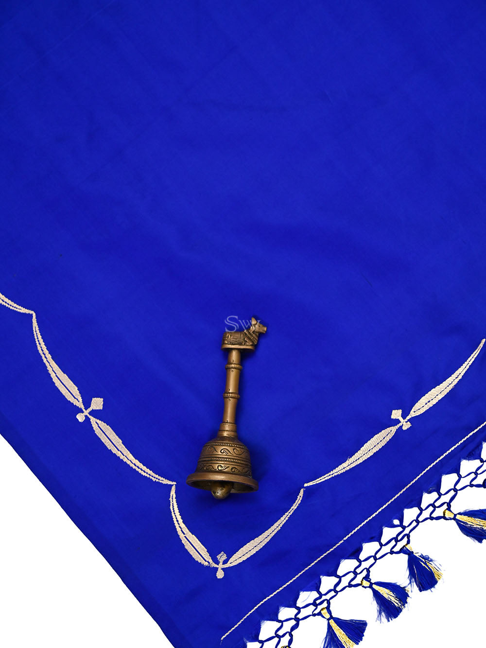 Blue Plain Satin Silk Handloom Banarasi Saree - Sacred Weaves