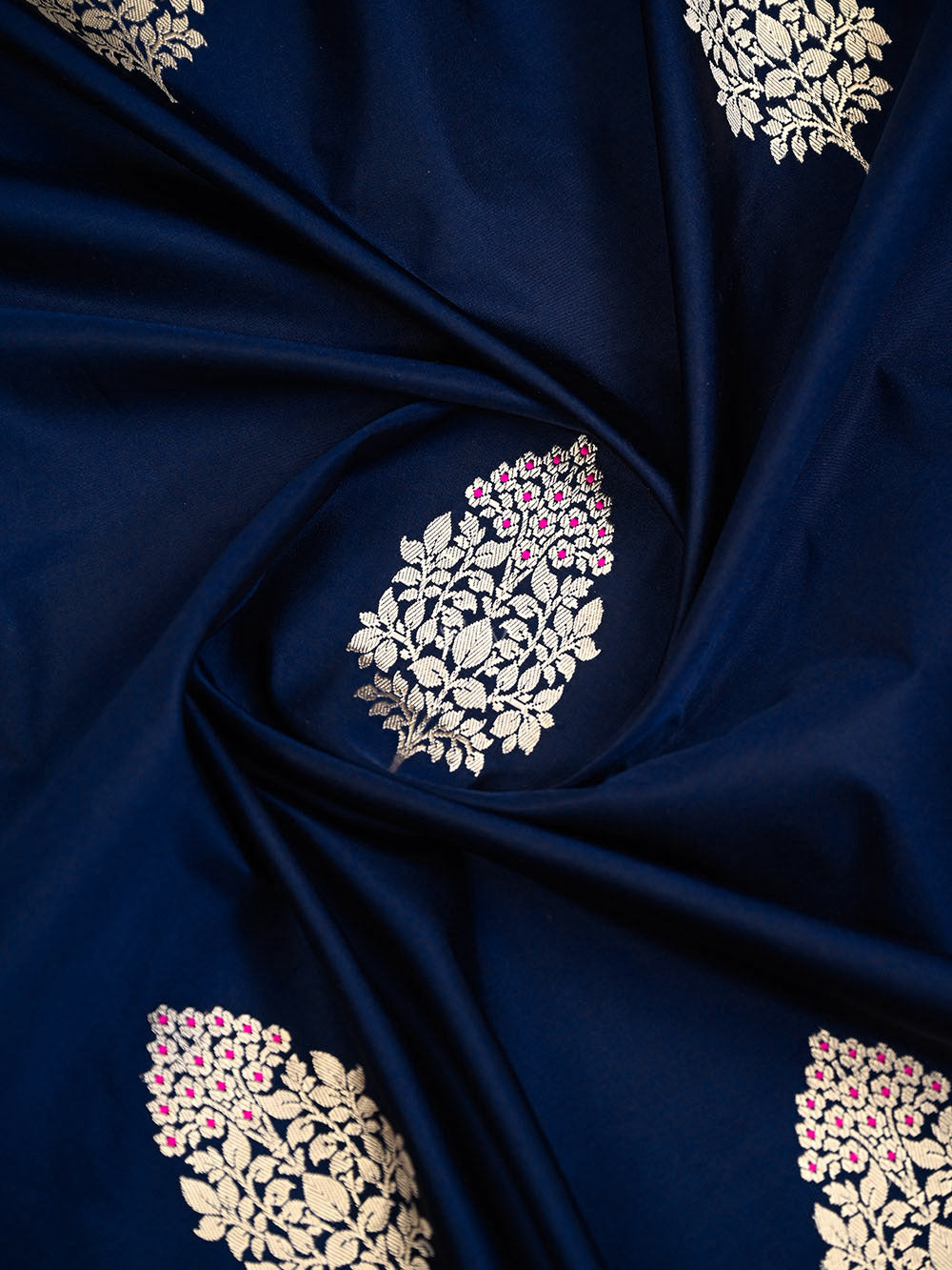 Navy Blue Meenakari Satin Silk Handloom Banarasi Saree - Sacred Weaves