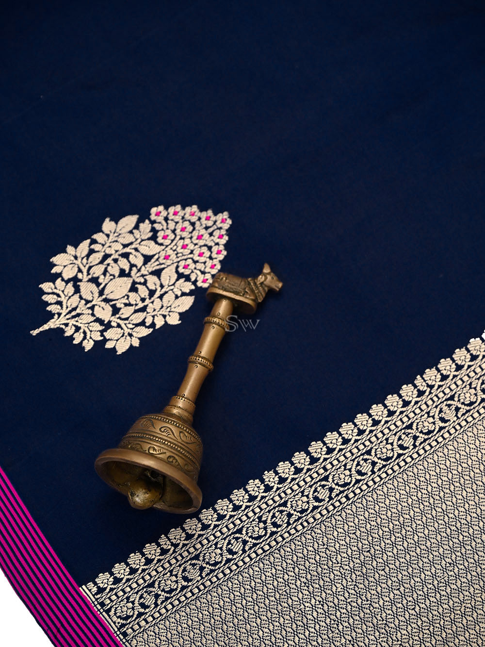 Navy Blue Meenakari Satin Silk Handloom Banarasi Saree - Sacred Weaves