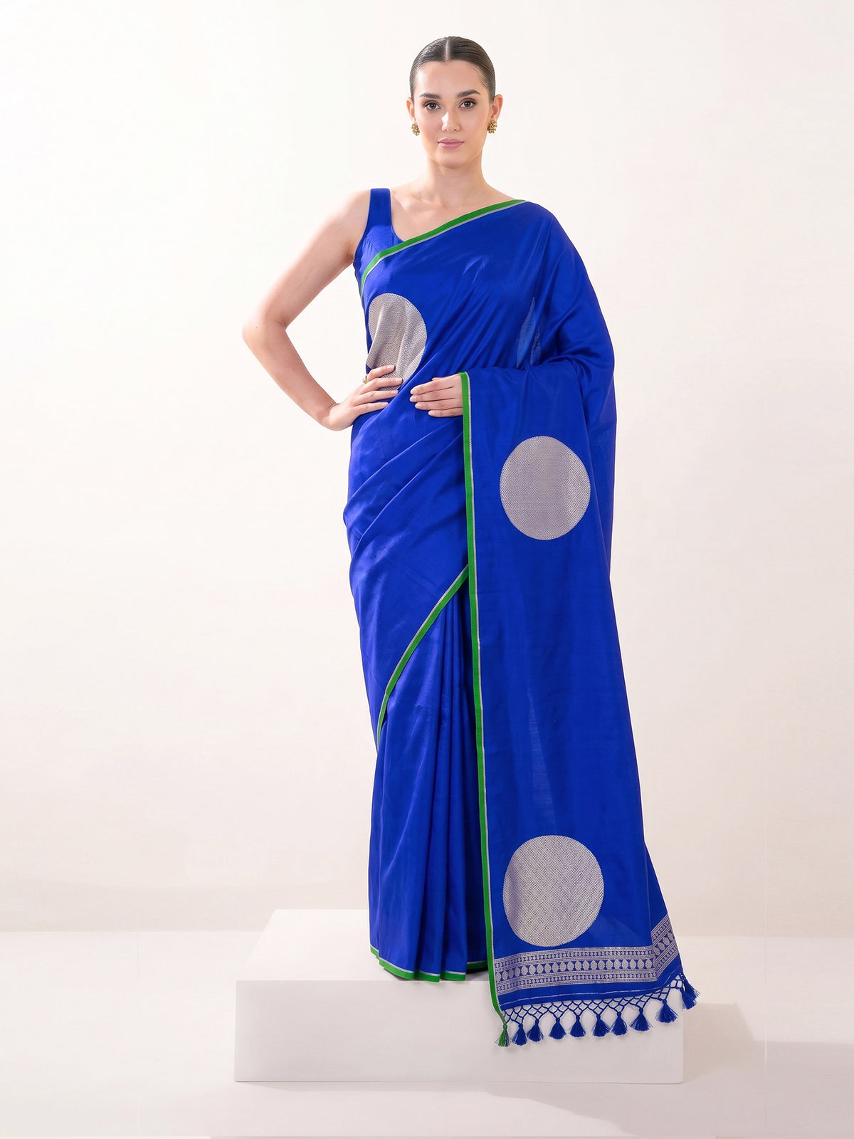 Blue Boota Satin Silk Handloom Banarasi Saree - Sacred Weaves