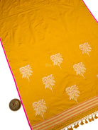 Mustard Plain Meenakari Satin Silk Handloom Banarasi Saree - Sacred Weaves