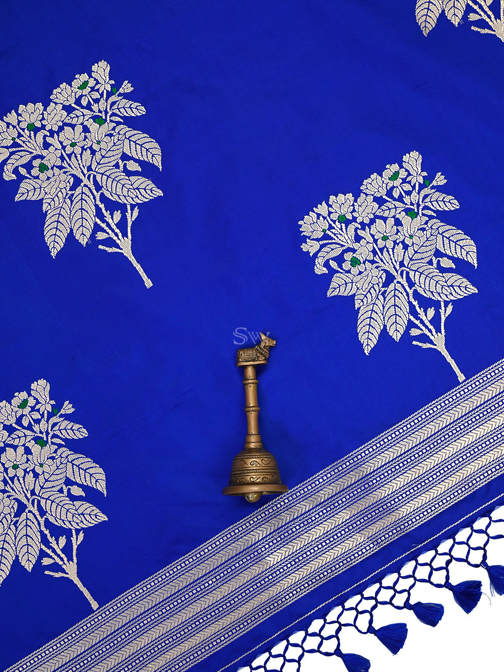 Blue Plain Meenakari Satin Silk Handloom Banarasi Saree - Sacred Weaves