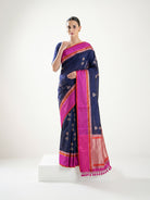 Blue Booti Tussar Silk Handloom Banarasi Saree - Sacred Weaves