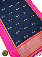 Blue Booti Tussar Silk Handloom Banarasi Saree - Sacred Weaves
