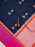 Blue Booti Tussar Silk Handloom Banarasi Saree - Sacred Weaves