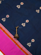Blue Booti Tussar Silk Handloom Banarasi Saree - Sacred Weaves