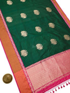 Bottle Green Booti Tussar Silk Handloom Banarasi Saree - Sacred Weaves