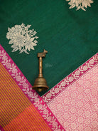 Bottle Green Booti Tussar Silk Handloom Banarasi Saree - Sacred Weaves